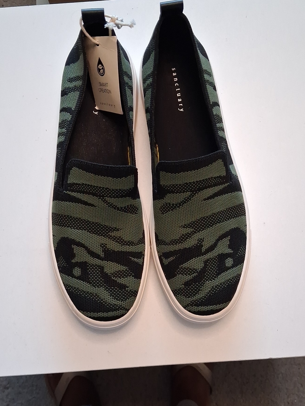 Sanctuary Green and Black Camouflage Knit Slip-On Sneakers
